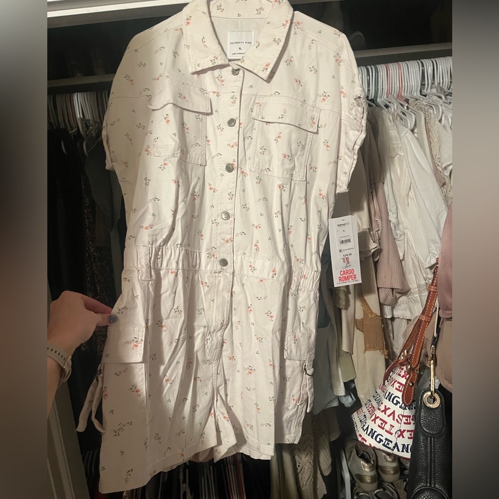 Celebrity Pink Floral Button-Up Romper, XL
